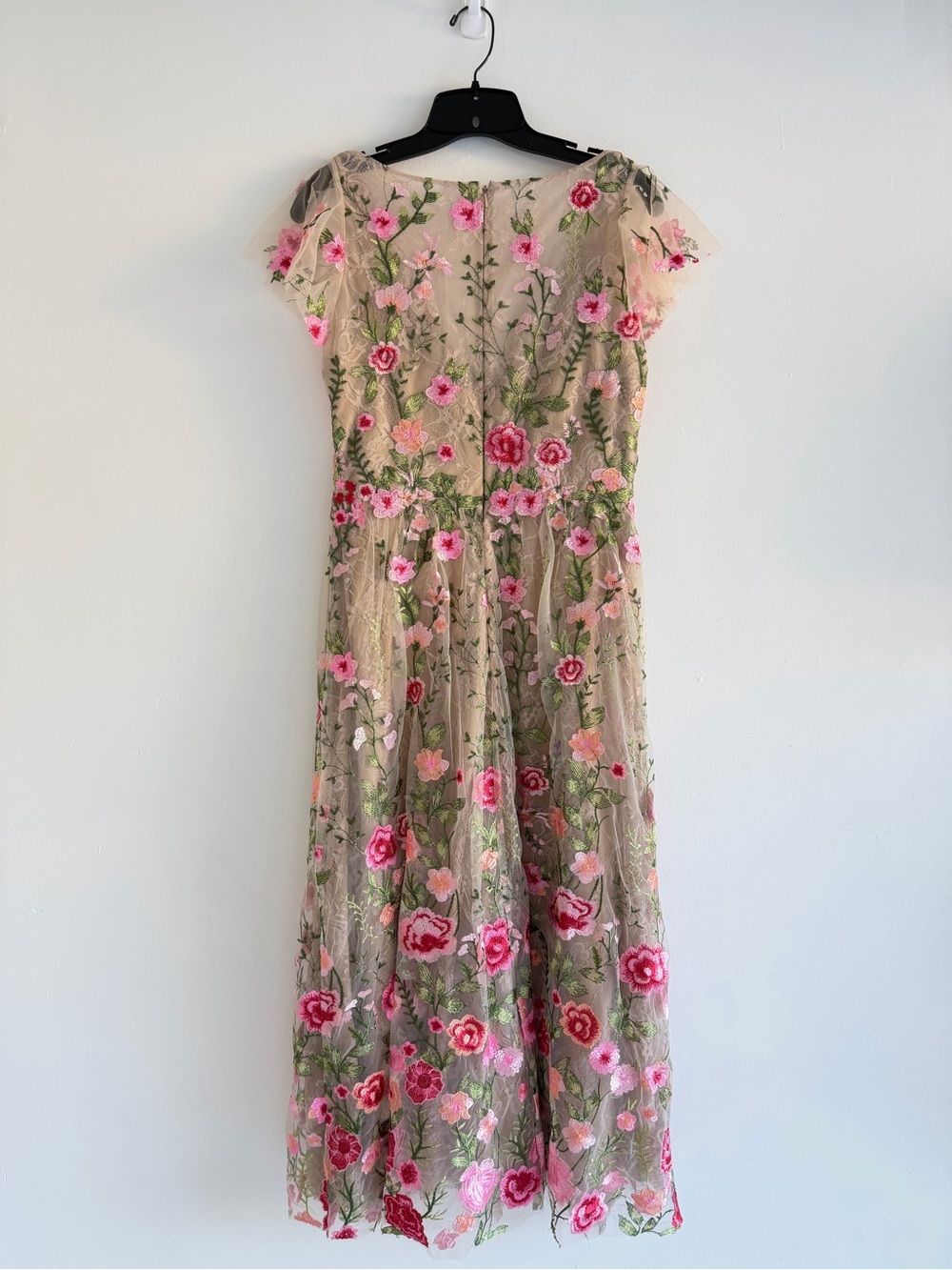 Mac Duggal Beige Floral Embroidered Flutter Sleeve Midi Dress 8 57173 - Picture 8 of 16
